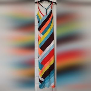 Bold Striped Maxi Dress Strappy Detail. Half lined to knee New w/o Tags